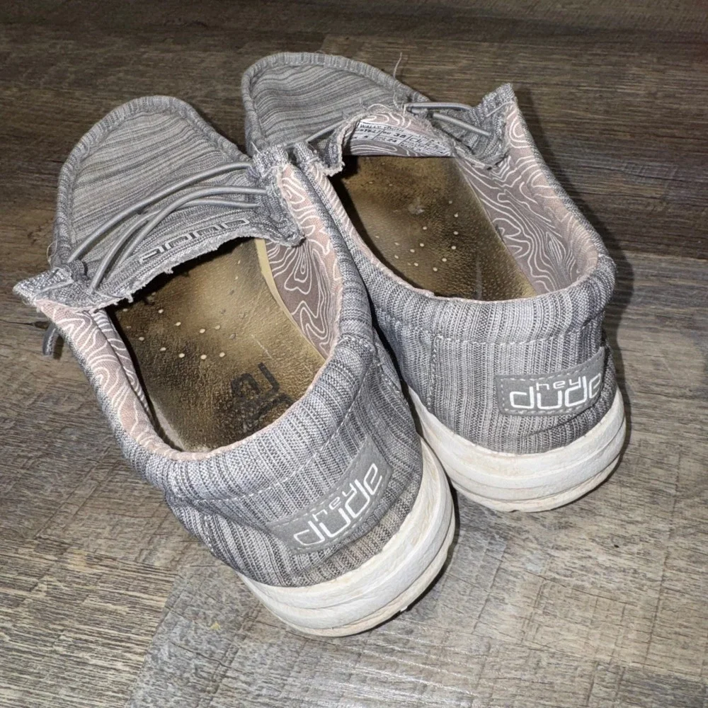 HEYDUDE Wally Youth 6 Linen Stone Gray Slip On Loafers Shoes EU 38